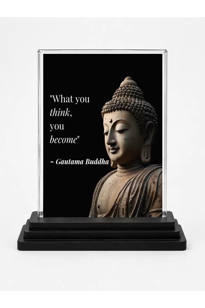 Goutam Buddha Quotes English Acrylic Car Dashboard Showpiece | Double-Sided Goutam Buddha Quotes English Photo Stand | 3 X 4 Inch Photo | Transparent Acrylic Frame With Black Base | Car Dashboard, Office & Table Decor (F70739)