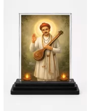 Sant Namdev Acrylic Car Dashboard Showpiece | Double-Sided Sant Namdev Photo Stand | 3 X 4 Inch Photo | Transparent Acrylic Frame With Black Base | Car Dashboard, Office & Table Decor (F70740)