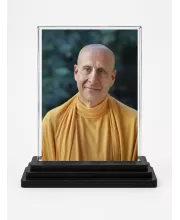 Radhanath Swami Acrylic Car Dashboard Showpiece | Double-Sided Radhanath Swami Photo Stand | 3 X 4 Inch Photo | Transparent Acrylic Frame With Black Base | Car Dashboard, Office & Table Decor (F70742)