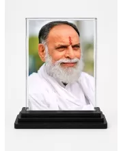 Radhanath Swami Acrylic Car Dashboard Showpiece | Double-Sided Radhanath Swami Photo Stand | 3 X 4 Inch Photo | Transparent Acrylic Frame With Black Base | Car Dashboard, Office & Table Decor (F70743)