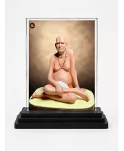 Railanga Swami Acrylic Car Dashboard Showpiece | Double-Sided Railanga Swami Photo Stand | 3 X 4 Inch Photo | Transparent Acrylic Frame With Black Base | Car Dashboard, Office & Table Decor (F70747)