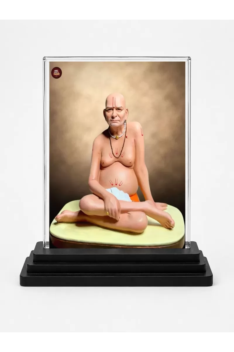 Railanga Swami Acrylic Car Dashboard Showpiece | Double-Sided Railanga Swami Photo Stand | 3 X 4 Inch Photo | Transparent Acrylic Frame With Black Base | Car Dashboard, Office & Table Decor (F70747)