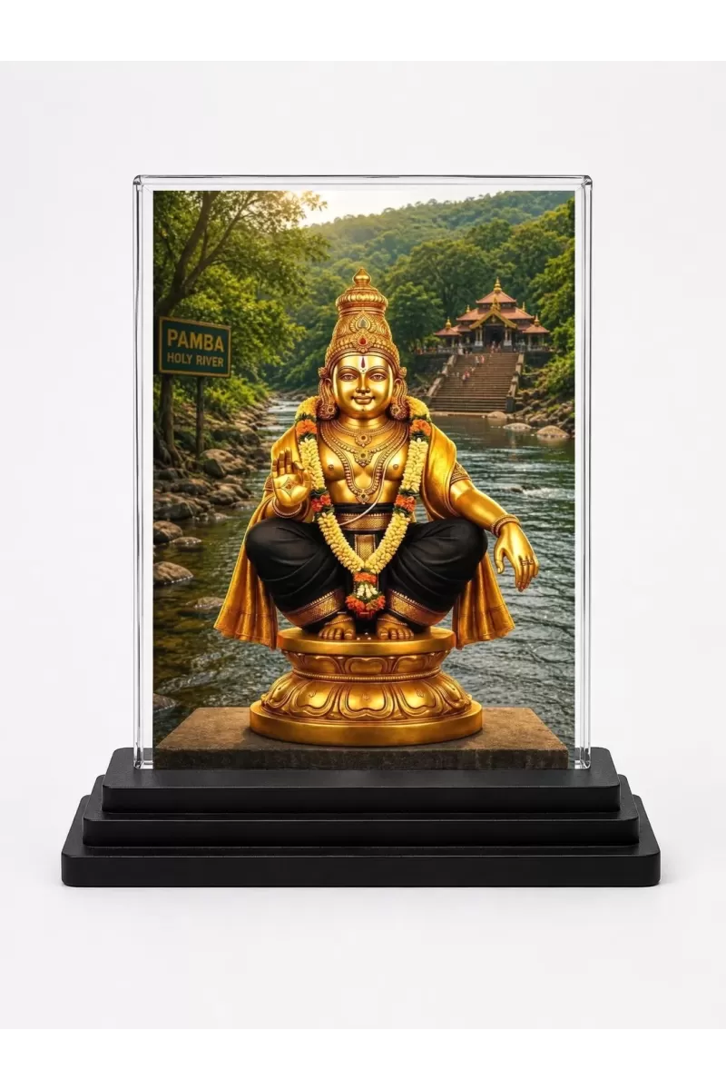 Hindu Deity Acrylic Car Dashboard Showpiece | Double-Sided Hindu Deity Photo Stand | 3 X 4 Inch Photo | Transparent Acrylic Frame With Black Base | Car Dashboard, Office & Table Decor (F70748)