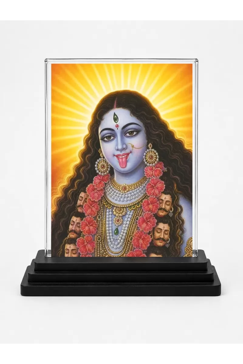 Hindu Deity Acrylic Car Dashboard Showpiece | Double-Sided Hindu Deity Photo Stand | 3 X 4 Inch Photo | Transparent Acrylic Frame With Black Base | Car Dashboard, Office & Table Decor (F70749)