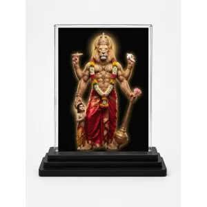 Hindu Deity Acrylic Car Dashboard Showpiece | Double-Sided Hindu Deity Photo Stand | 3 X 4 Inch Photo | Transparent Acrylic Frame With Black Base | Car Dashboard, Office & Table Decor (F70750)