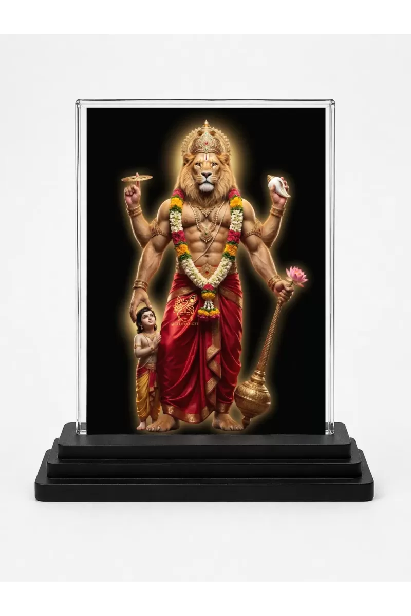 Hindu Deity Acrylic Car Dashboard Showpiece | Double-Sided Hindu Deity Photo Stand | 3 X 4 Inch Photo | Transparent Acrylic Frame With Black Base | Car Dashboard, Office & Table Decor (F70750)