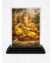 Lord Ganesha Acrylic Car Dashboard Showpiece | Double-Sided Lord Ganesha Photo Stand | 3 X 4 Inch Photo | Transparent Acrylic Frame With Black Base | Car Dashboard, Office & Table Decor (F70752)