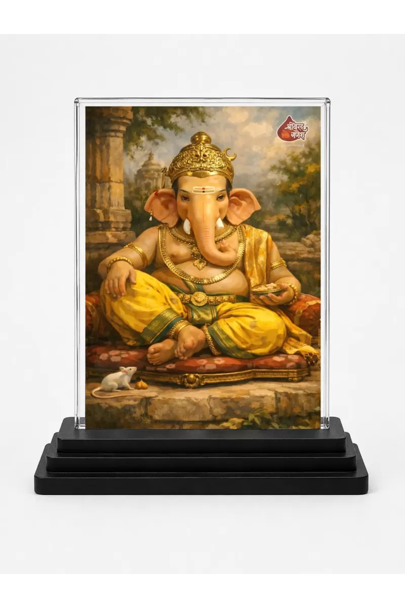 Lord Ganesha Acrylic Car Dashboard Showpiece | Double-Sided Lord Ganesha Photo Stand | 3 X 4 Inch Photo | Transparent Acrylic Frame With Black Base | Car Dashboard, Office & Table Decor (F70752)