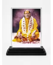 Jagadguru Kripalu Maharaj Acrylic Car Dashboard Showpiece | Double-Sided Jagadguru Kripalu Maharaj Photo Stand | 3 X 4 Inch Photo | Transparent Acrylic Frame With Black Base | Car Dashboard, Office & Table Decor (F70754)