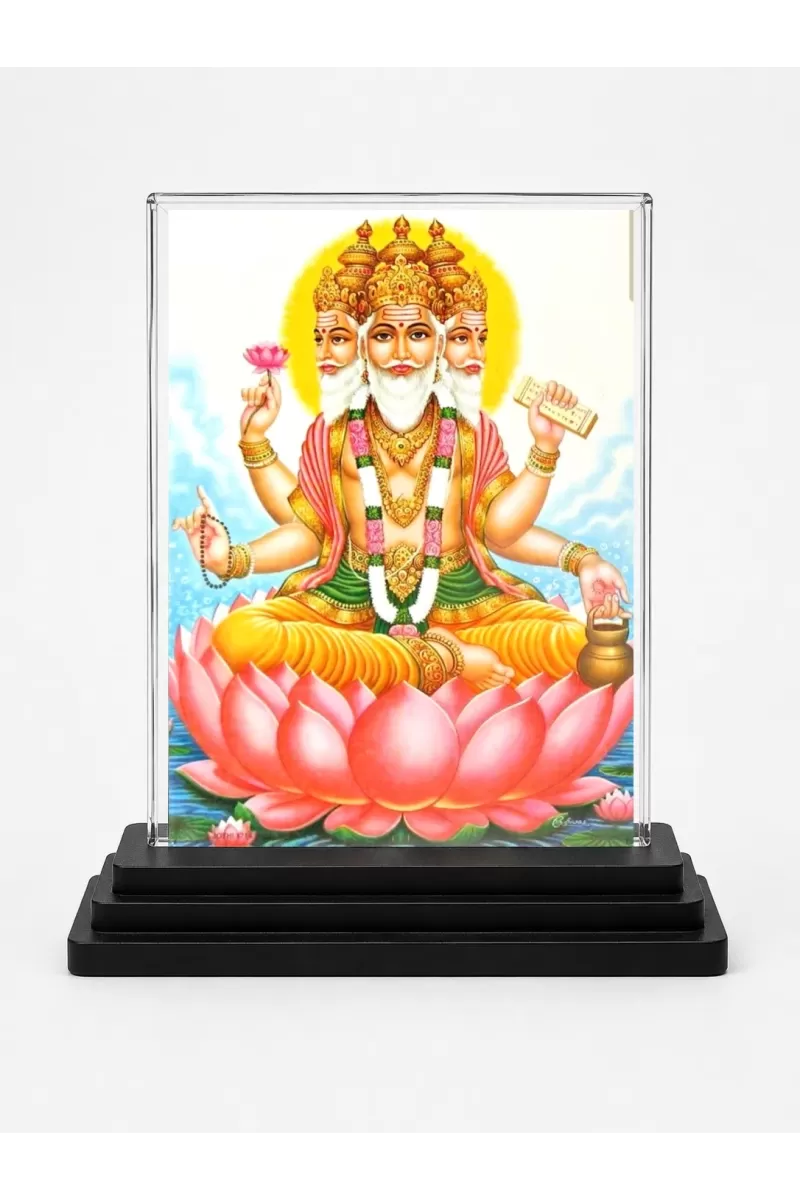 Hindu Deity Acrylic Car Dashboard Showpiece | Double-Sided Hindu Deity Photo Stand | 3 X 4 Inch Photo | Transparent Acrylic Frame With Black Base | Car Dashboard, Office & Table Decor (F70755)