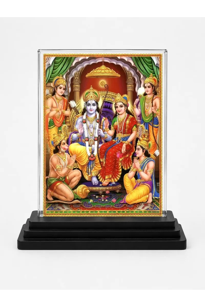 Hindu Deity Acrylic Car Dashboard Showpiece | Double-Sided Hindu Deity Photo Stand | 3 X 4 Inch Photo | Transparent Acrylic Frame With Black Base | Car Dashboard, Office & Table Decor (F70756)