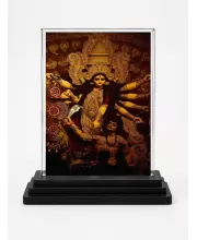 Hindu Goddess Acrylic Car Dashboard Showpiece | Double-Sided Hindu Goddess Photo Stand | 3 X 4 Inch Photo | Transparent Acrylic Frame With Black Base | Car Dashboard, Office & Table Decor (F70757)