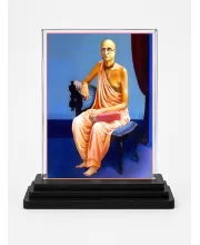 Saraswati Acrylic Car Dashboard Showpiece | Double-Sided Saraswati Photo Stand | 3 X 4 Inch Photo | Transparent Acrylic Frame With Black Base | Car Dashboard, Office & Table Decor (F70759)