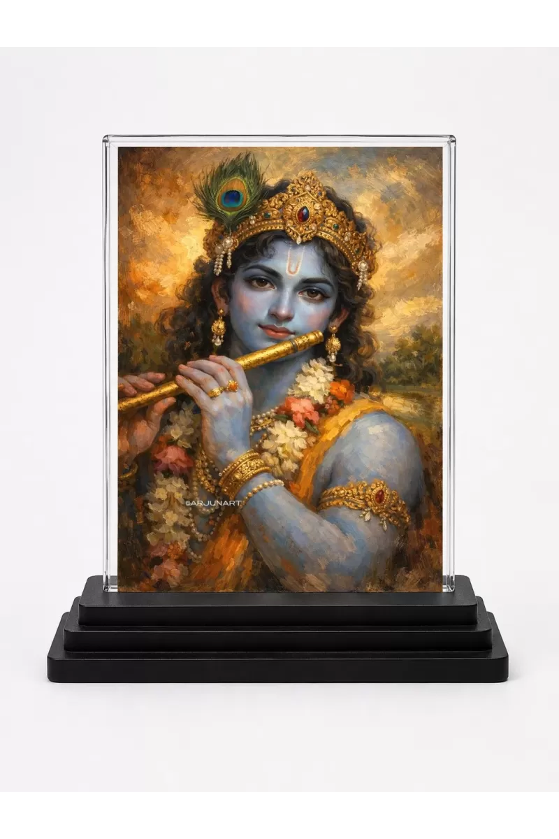 Hindu Deity Acrylic Car Dashboard Showpiece | Double-Sided Hindu Deity Photo Stand | 3 X 4 Inch Photo | Transparent Acrylic Frame With Black Base | Car Dashboard, Office & Table Decor (F70760)