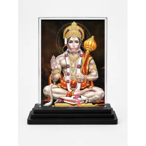 Hanuman Acrylic Car Dashboard Showpiece | Double-Sided Hanuman Photo Stand | 3 X 4 Inch Photo | Transparent Acrylic Frame With Black Base | Car Dashboard, Office & Table Decor (F70761)