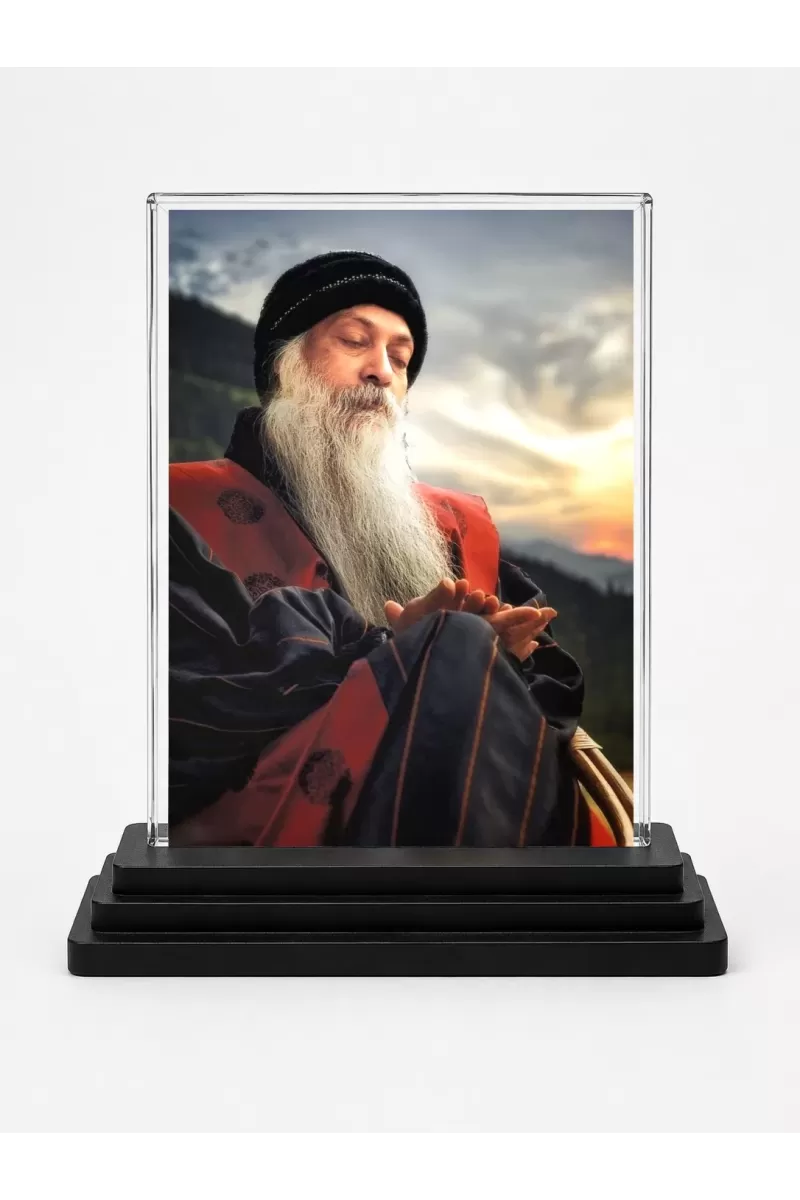 Osho Acrylic Car Dashboard Showpiece | Double-Sided Osho Photo Stand | 3 X 4 Inch Photo | Transparent Acrylic Frame With Black Base | Car Dashboard, Office & Table Decor (F70762)