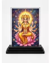 Gayatri Mata Acrylic Car Dashboard Showpiece | Double-Sided Gayatri Mata Photo Stand | 3 X 4 Inch Photo | Transparent Acrylic Frame With Black Base | Car Dashboard, Office & Table Decor (F70763)
