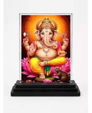 Lord Ganesha Acrylic Car Dashboard Showpiece | Double-Sided Lord Ganesha Photo Stand | 3 X 4 Inch Photo | Transparent Acrylic Frame With Black Base | Car Dashboard, Office & Table Decor (F70766)