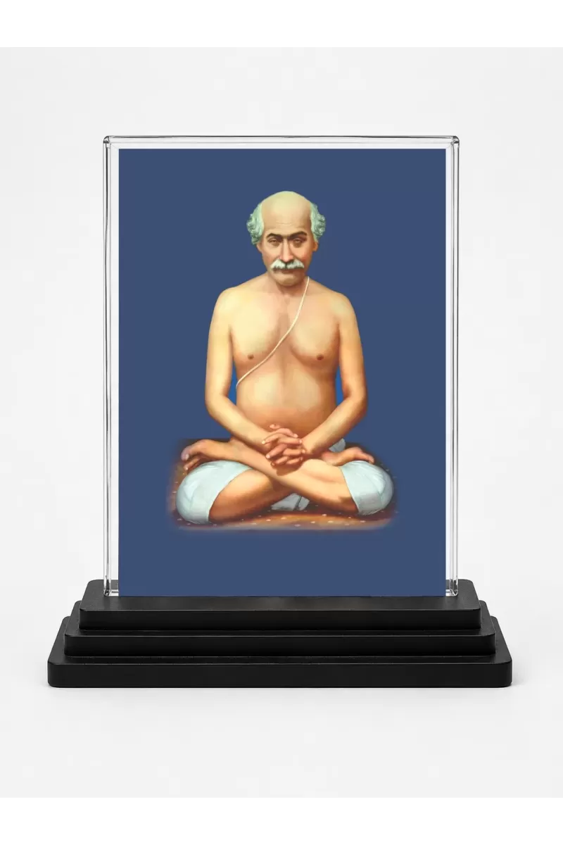 Lahiri Mahasaya Acrylic Car Dashboard Showpiece | Double-Sided Lahiri Mahasaya Photo Stand | 3 X 4 Inch Photo | Transparent Acrylic Frame With Black Base | Car Dashboard, Office & Table Decor (F70767)