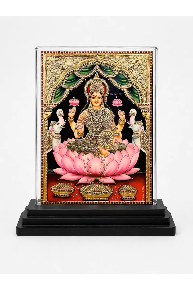 Hindu Goddess Acrylic Car Dashboard Showpiece | Double-Sided Hindu Goddess Photo Stand | 3 X 4 Inch Photo | Transparent Acrylic Frame With Black Base | Car Dashboard, Office & Table Decor (F70768)