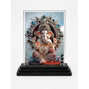 Railanga Swami Acrylic Car Dashboard Showpiece | Double-Sided Railanga Swami Photo Stand | 3 X 4 Inch Photo | Transparent Acrylic Frame With Black Base | Car Dashboard, Office & Table Decor (F70769)
