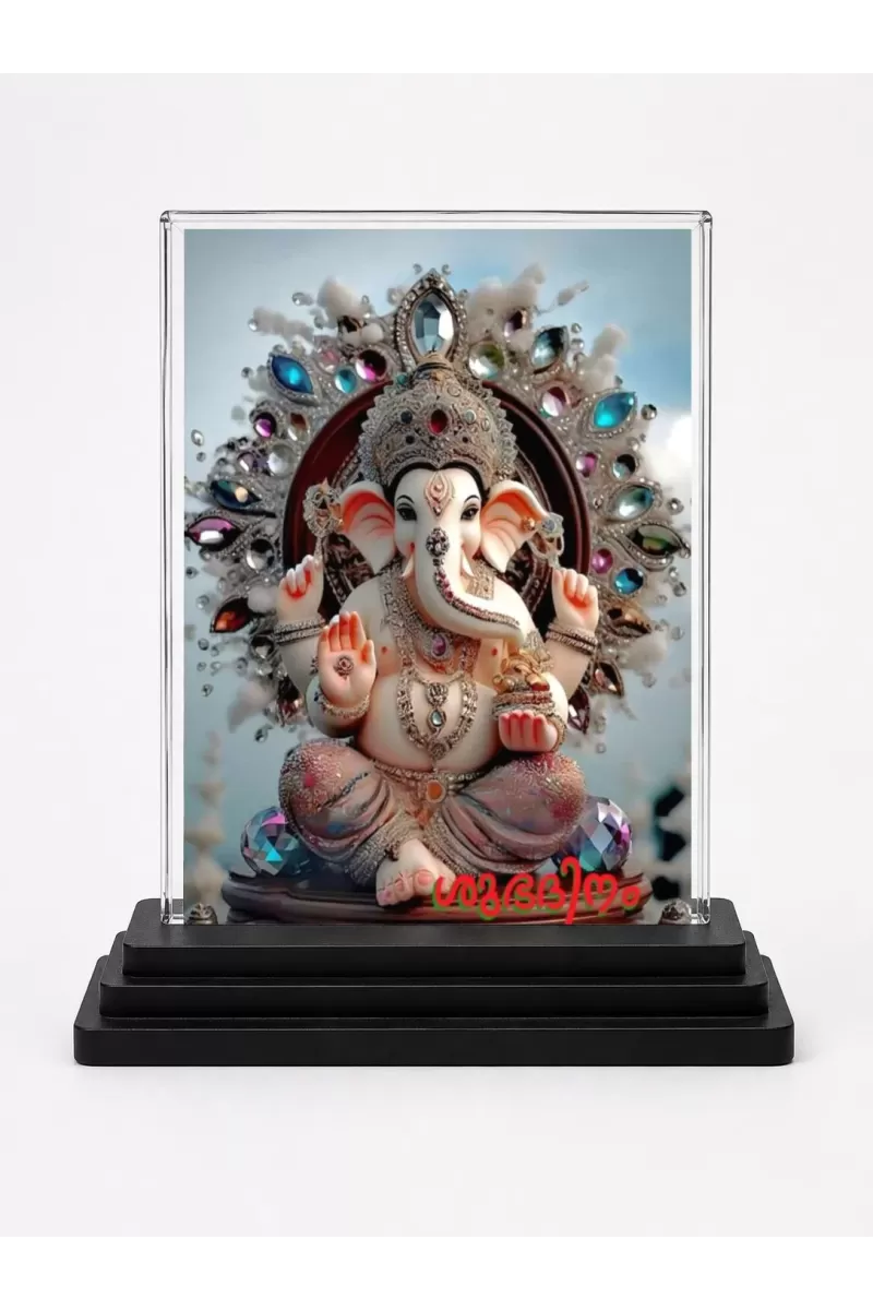 Railanga Swami Acrylic Car Dashboard Showpiece | Double-Sided Railanga Swami Photo Stand | 3 X 4 Inch Photo | Transparent Acrylic Frame With Black Base | Car Dashboard, Office & Table Decor (F70769)