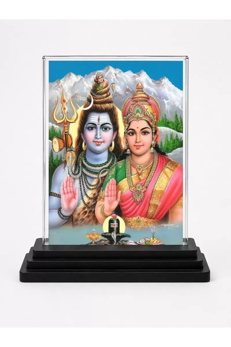 Parvati Acrylic Car Dashboard Showpiece | Double-Sided Parvati Photo Stand | 3 X 4 Inch Photo | Transparent Acrylic Frame With Black Base | Car Dashboard, Office & Table Decor (F70770)