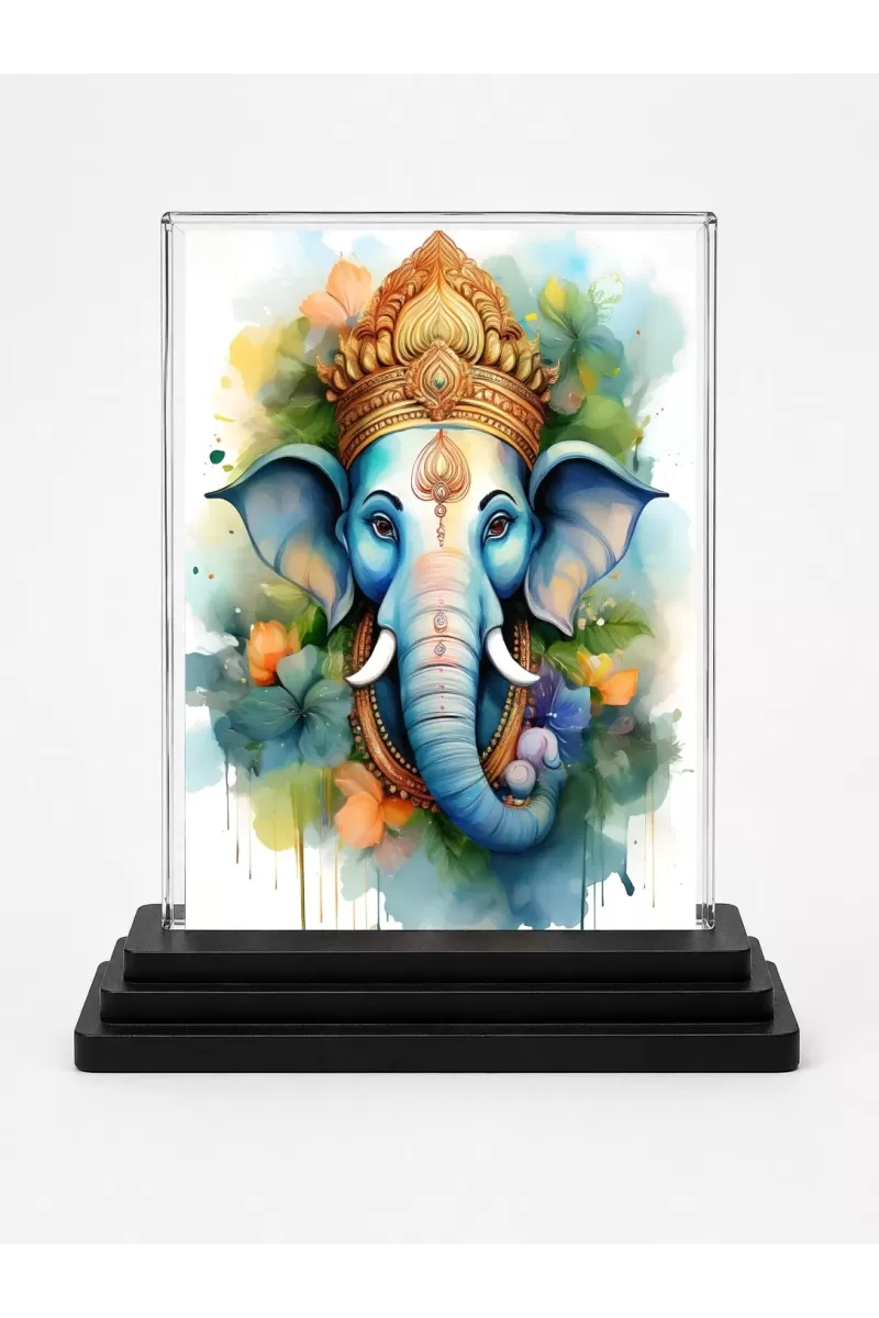 Hindu Deity Acrylic Car Dashboard Showpiece | Double-Sided Hindu Deity Photo Stand | 3 X 4 Inch Photo | Transparent Acrylic Frame With Black Base | Car Dashboard, Office & Table Decor (F70771)