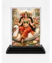 Hindu Deity Acrylic Car Dashboard Showpiece | Double-Sided Hindu Deity Photo Stand | 3 X 4 Inch Photo | Transparent Acrylic Frame With Black Base | Car Dashboard, Office & Table Decor (F70772)