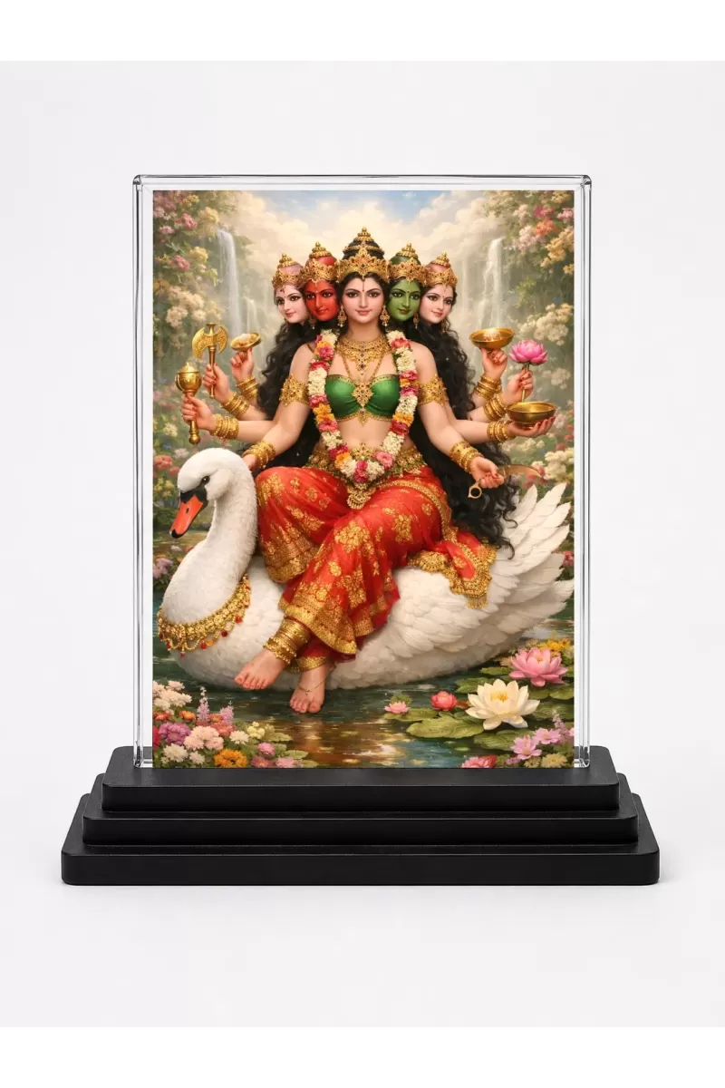 Hindu Deity Acrylic Car Dashboard Showpiece | Double-Sided Hindu Deity Photo Stand | 3 X 4 Inch Photo | Transparent Acrylic Frame With Black Base | Car Dashboard, Office & Table Decor (F70772)