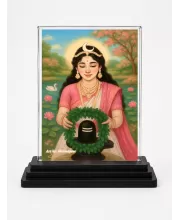 Hindu Goddess Acrylic Car Dashboard Showpiece | Double-Sided Hindu Goddess Photo Stand | 3 X 4 Inch Photo | Transparent Acrylic Frame With Black Base | Car Dashboard, Office & Table Decor (F70773)