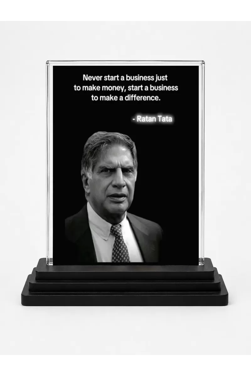 Ratan Tata Quotes Acrylic Car Dashboard Showpiece | Double-Sided Ratan Tata Quotes Photo Stand | 3 X 4 Inch Photo | Transparent Acrylic Frame With Black Base | Car Dashboard, Office & Table Decor (F70774)