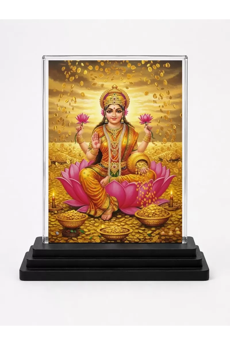 Hindu Deity Acrylic Car Dashboard Showpiece | Double-Sided Hindu Deity Photo Stand | 3 X 4 Inch Photo | Transparent Acrylic Frame With Black Base | Car Dashboard, Office & Table Decor (F70775)