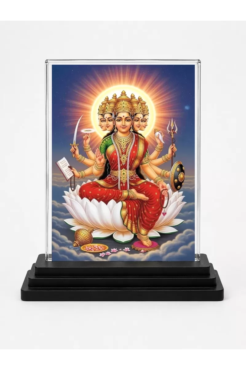 Hindu Deity Acrylic Car Dashboard Showpiece | Double-Sided Hindu Deity Photo Stand | 3 X 4 Inch Photo | Transparent Acrylic Frame With Black Base | Car Dashboard, Office & Table Decor (F70776)