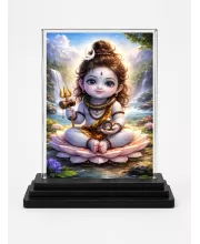 Hindu Deity Acrylic Car Dashboard Showpiece | Double-Sided Hindu Deity Photo Stand | 3 X 4 Inch Photo | Transparent Acrylic Frame With Black Base | Car Dashboard, Office & Table Decor (F70777)