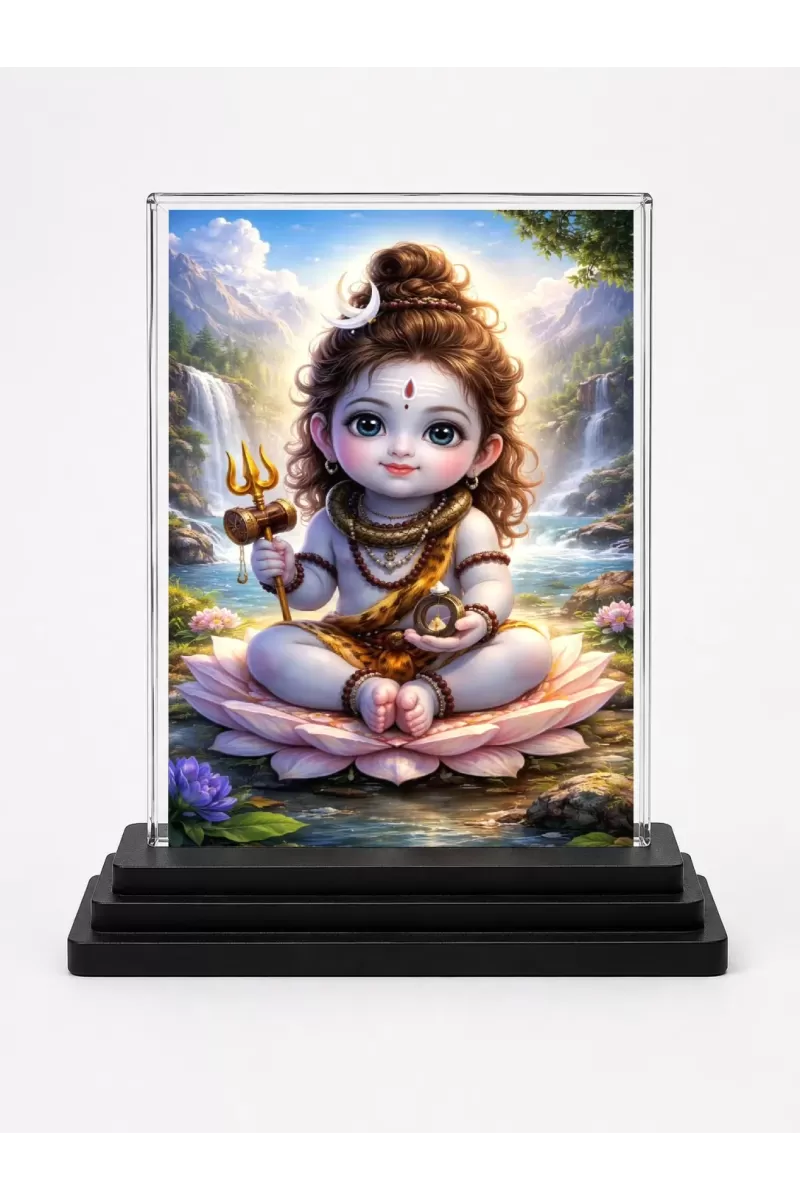 Hindu Deity Acrylic Car Dashboard Showpiece | Double-Sided Hindu Deity Photo Stand | 3 X 4 Inch Photo | Transparent Acrylic Frame With Black Base | Car Dashboard, Office & Table Decor (F70777)
