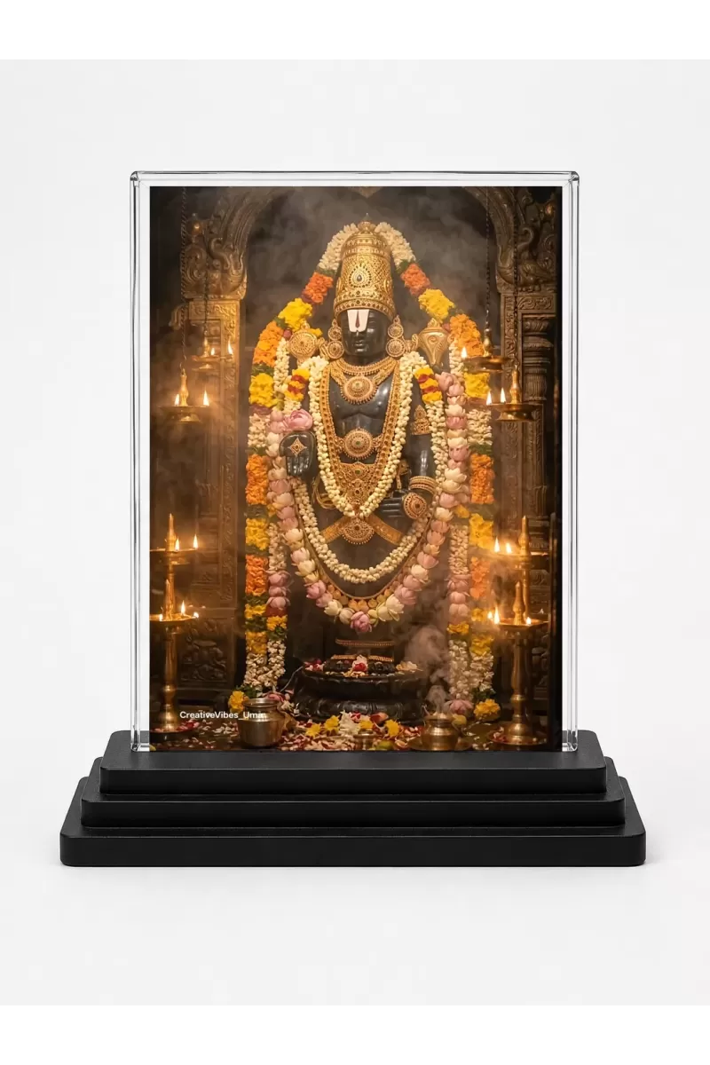 Hindu Deity Acrylic Car Dashboard Showpiece | Double-Sided Hindu Deity Photo Stand | 3 X 4 Inch Photo | Transparent Acrylic Frame With Black Base | Car Dashboard, Office & Table Decor (F70778)