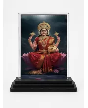 Lakshmi Acrylic Car Dashboard Showpiece | Double-Sided Lakshmi Photo Stand | 3 X 4 Inch Photo | Transparent Acrylic Frame With Black Base | Car Dashboard, Office & Table Decor (F70779)