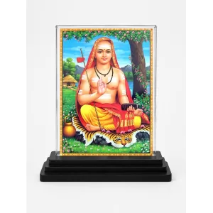 Adi Shankaracharya Acrylic Car Dashboard Showpiece | Double-Sided Adi Shankaracharya Photo Stand | 3 X 4 Inch Photo | Transparent Acrylic Frame With Black Base | Car Dashboard, Office & Table Decor (F70781)