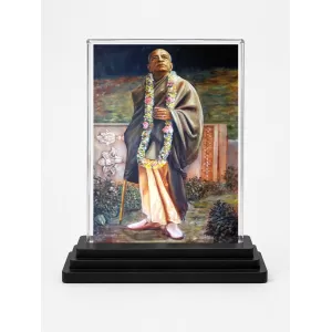 A.C. Bhaktivedanta Swami Prabhupada Acrylic Car Dashboard Showpiece | Double-Sided A.C. Bhaktivedanta Swami Prabhupada Photo Stand | 3 X 4 Inch Photo | Transparent Acrylic Frame With Black Base | Car Dashboard, Office & Table Decor (F70782)