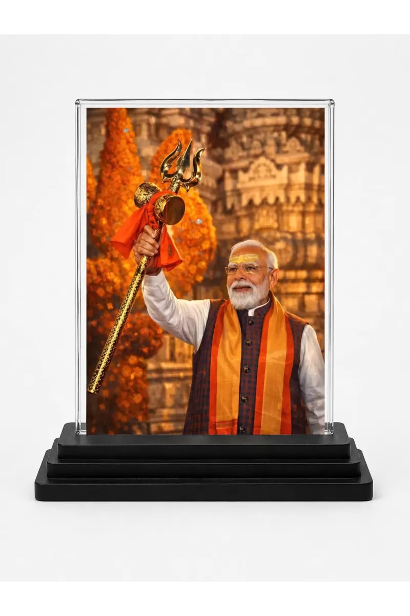 Modi Acrylic Car Dashboard Showpiece | Double-Sided Modi Photo Stand | 3 X 4 Inch Photo | Transparent Acrylic Frame With Black Base | Car Dashboard, Office & Table Decor (F70783)