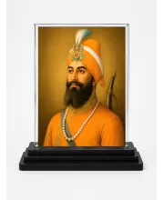Guru Gobind Singh Ji Acrylic Car Dashboard Showpiece | Double-Sided Guru Gobind Singh Ji Photo Stand | 3 X 4 Inch Photo | Transparent Acrylic Frame With Black Base | Car Dashboard, Office & Table Decor (F70784)
