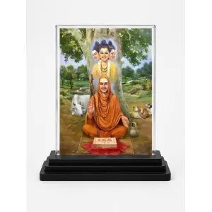 Saraswati Acrylic Car Dashboard Showpiece | Double-Sided Saraswati Photo Stand | 3 X 4 Inch Photo | Transparent Acrylic Frame With Black Base | Car Dashboard, Office & Table Decor (F70787)