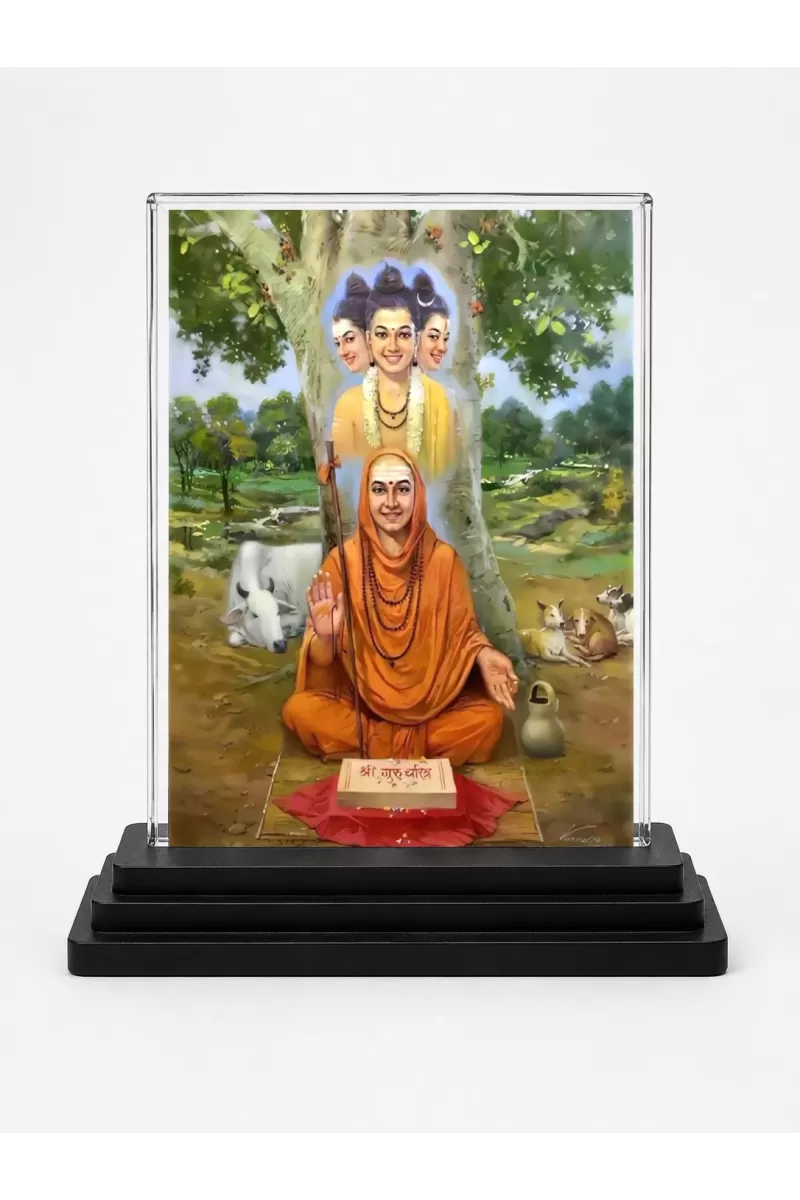 Saraswati Acrylic Car Dashboard Showpiece | Double-Sided Saraswati Photo Stand | 3 X 4 Inch Photo | Transparent Acrylic Frame With Black Base | Car Dashboard, Office & Table Decor (F70787)