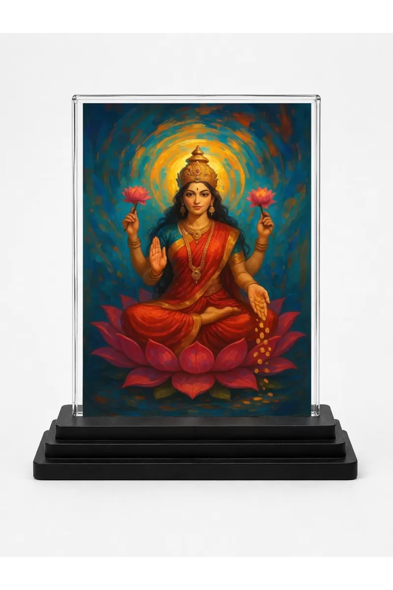 Hindu Deity Acrylic Car Dashboard Showpiece | Double-Sided Hindu Deity Photo Stand | 3 X 4 Inch Photo | Transparent Acrylic Frame With Black Base | Car Dashboard, Office & Table Decor (F70790)