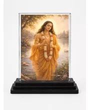 Chaitanya Mahaprabhu Acrylic Car Dashboard Showpiece | Double-Sided Chaitanya Mahaprabhu Photo Stand | 3 X 4 Inch Photo | Transparent Acrylic Frame With Black Base | Car Dashboard, Office & Table Decor (F70792)