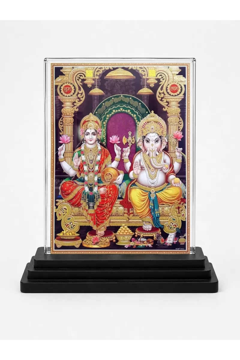 Lord Ganesha Acrylic Car Dashboard Showpiece | Double-Sided Lord Ganesha Photo Stand | 3 X 4 Inch Photo | Transparent Acrylic Frame With Black Base | Car Dashboard, Office & Table Decor (F70793)