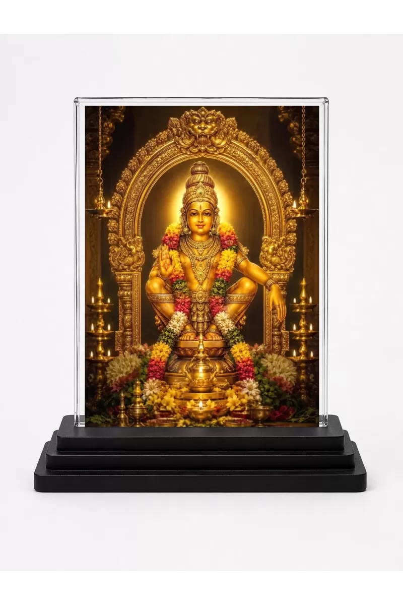 Hindu Deity Acrylic Car Dashboard Showpiece | Double-Sided Hindu Deity Photo Stand | 3 X 4 Inch Photo | Transparent Acrylic Frame With Black Base | Car Dashboard, Office & Table Decor (F70794)