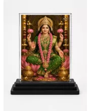 Lakshmi Acrylic Car Dashboard Showpiece | Double-Sided Lakshmi Photo Stand | 3 X 4 Inch Photo | Transparent Acrylic Frame With Black Base | Car Dashboard, Office & Table Decor (F70795)