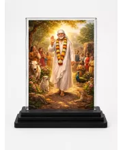 Radha Krishna Acrylic Car Dashboard Showpiece | Double-Sided Radha Krishna Photo Stand | 3 X 4 Inch Photo | Transparent Acrylic Frame With Black Base | Car Dashboard, Office & Table Decor (F70796)